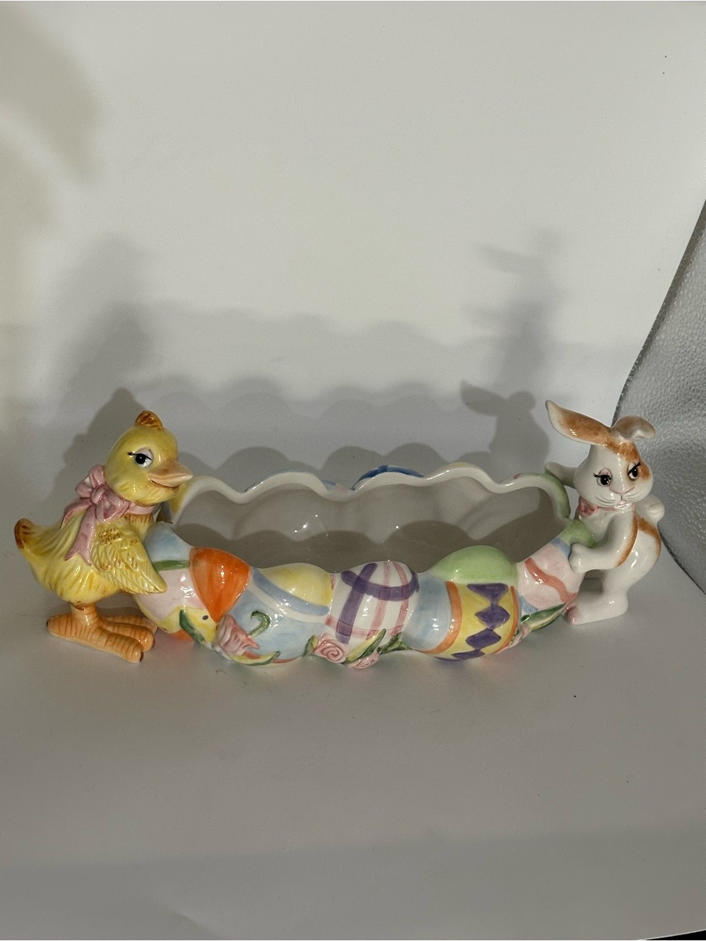 Decorative Ceramic Bunny and Duck Easter center piece fiz and Floyd’s